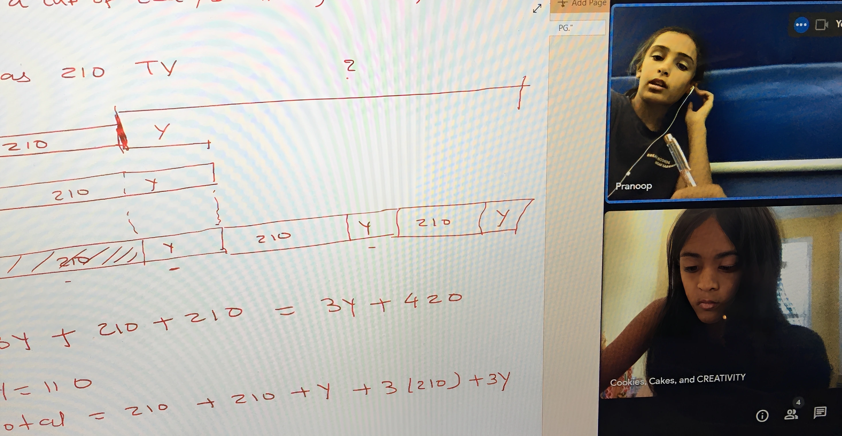 Video call with math notes and students.