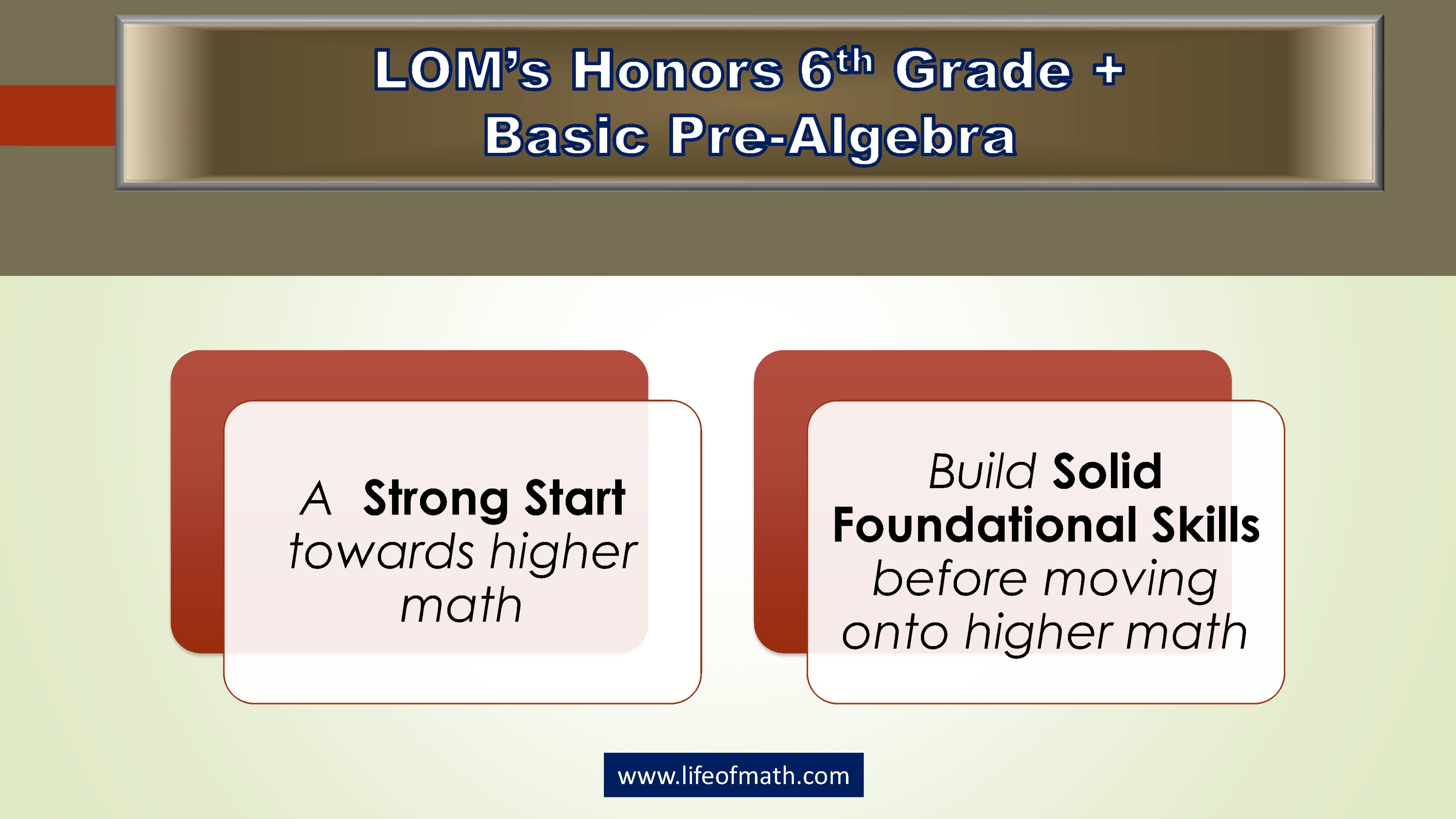 6th Grade Pre-Algebra course introduction slide.
