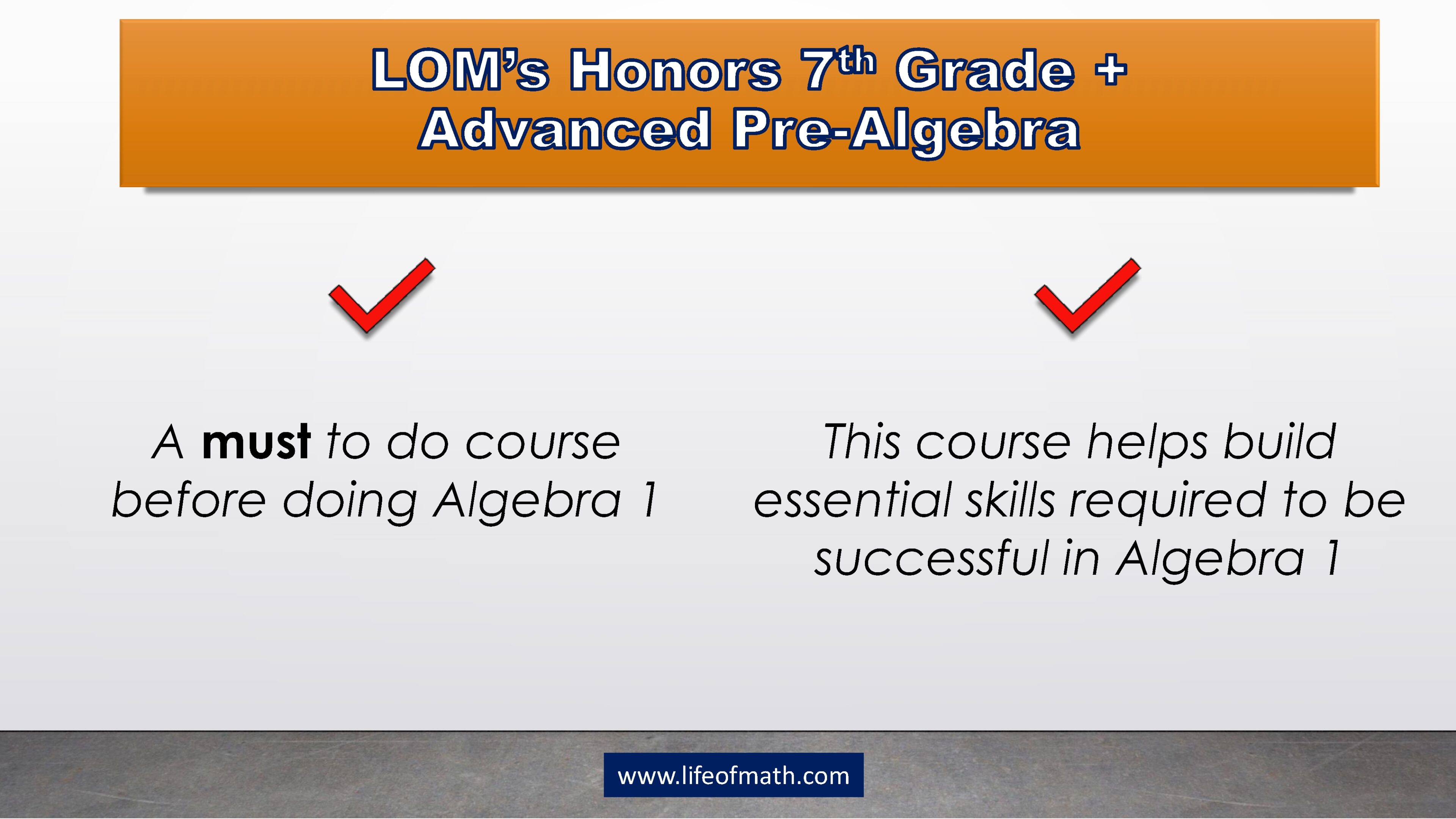 7th Grade Pre-Algebra Course Information Slide.