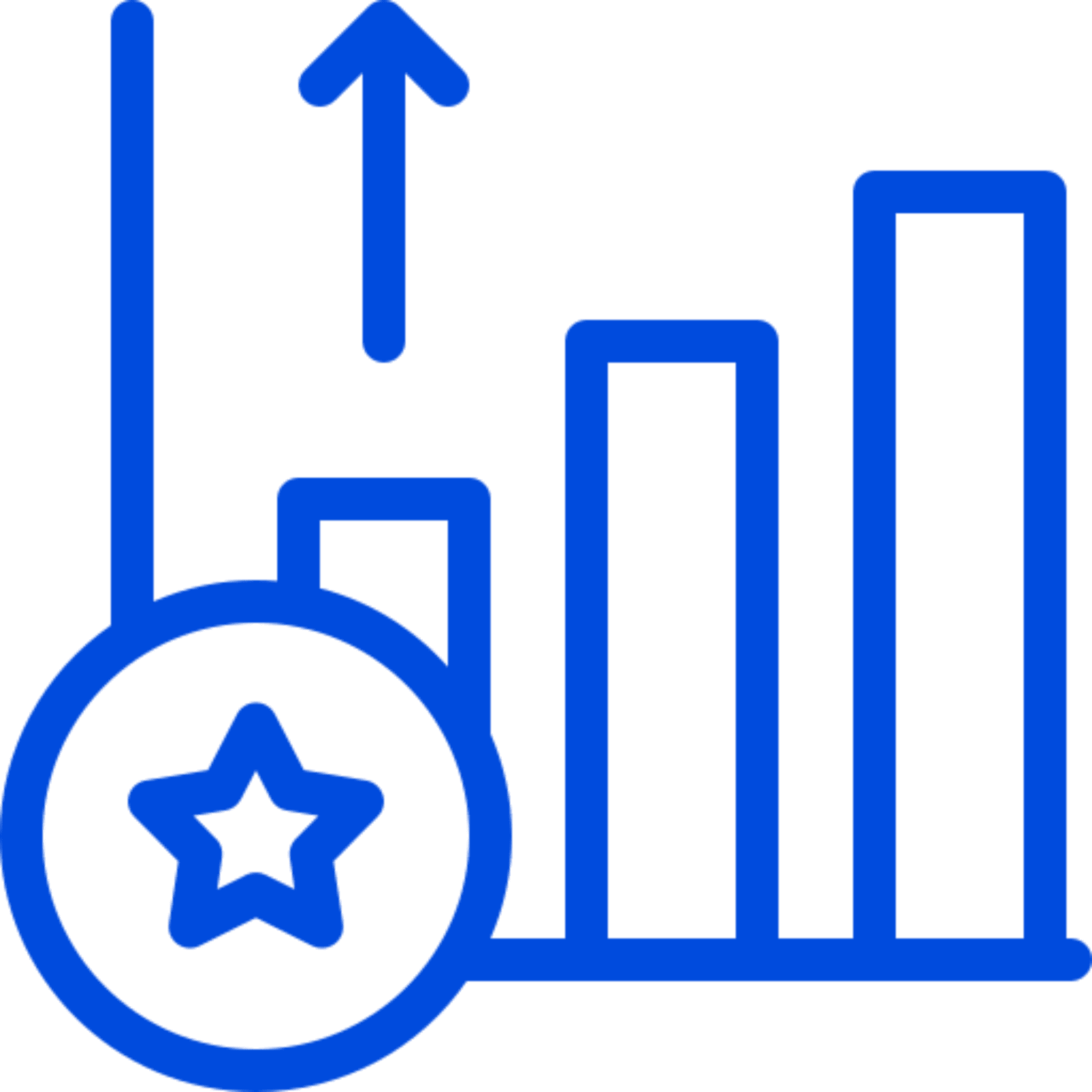 Bar graph with rising arrow and star.