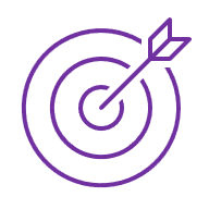 Purple target with arrow on black background.