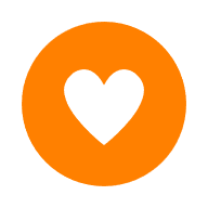 Orange circle with black heart inside.