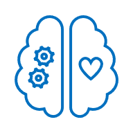 Brain icon with gears and heart.